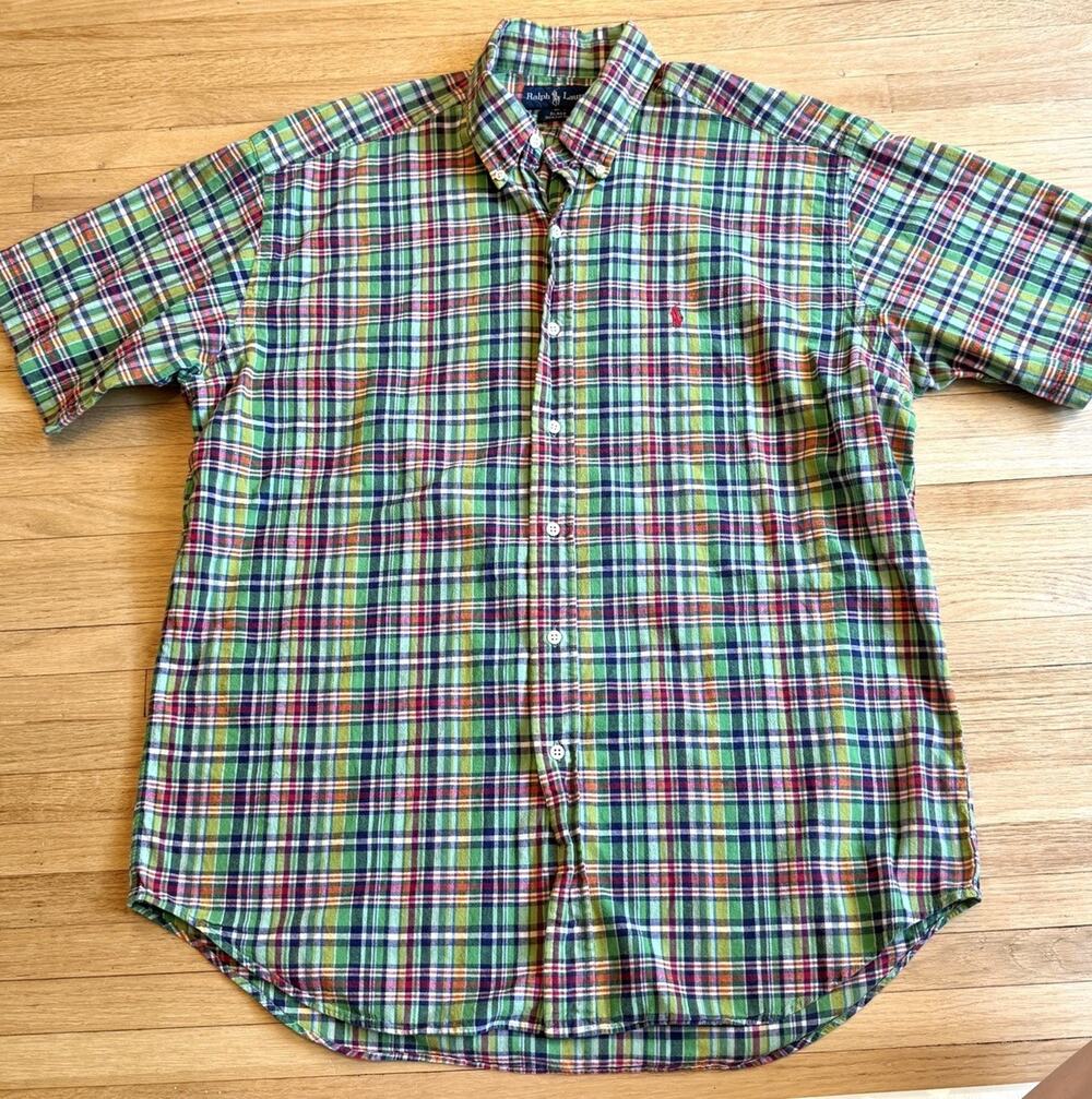 Ralph Lauren Blake Cotton Button Down Shirt Vintage Plaid Mens Large